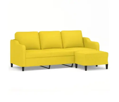 Trīsvietīgs Dīvāns Ar Kājsoliņu, 180 Cm, Gaiši Dzeltens Audums Vidaxl