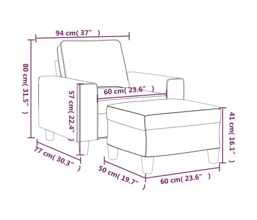 Atpūtas Krēsls Ar Kājsoliņu, 60 Cm, Krēmkrāsas Audums Vidaxl
