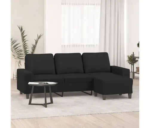 Trīsvietīgs Dīvāns Ar Kājsoliņu, 180 Cm, Melns Audums Vidaxl