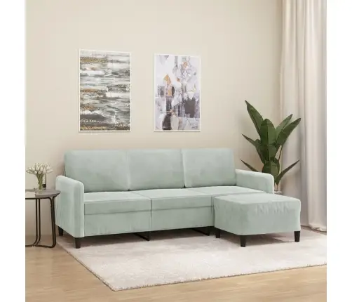 Trīsvietīgs Dīvāns Ar Kājsoliņu, 180 Cm, Gaiši Pelēks Samts Vidaxl