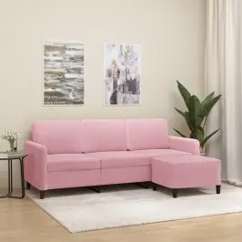 Trivietė Sofa Su Pakoja, Rožinės Spalvos, 180cm Aksomas