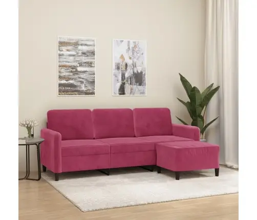 Trīsvietīgs Dīvāns Ar Kājsoliņu, 180 Cm, Vīnsarkans Samts Vidaxl