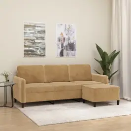 Trivietė Sofa Su Pakoja, Rudos Spalvos, 180cm Aksomas Trivietė Sofa Su Pakoja, Rudos Spalvos, 180cm Aksomas