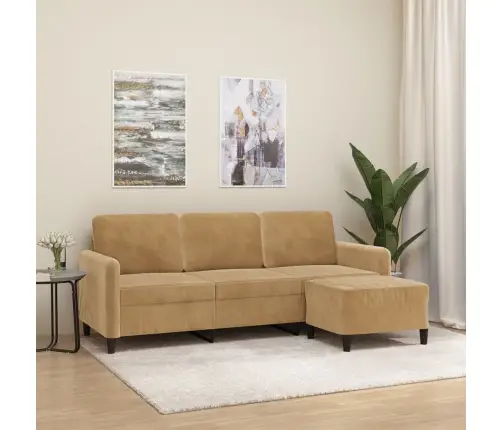 Trīsvietīgs Dīvāns Ar Kājsoliņu, 180 Cm, Brūns Samts Vidaxl