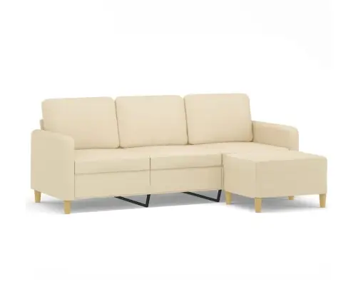 Trīsvietīgs Dīvāns Ar Kājsoliņu, 180 Cm, Krēmkrāsas Audums Vidaxl