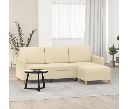 Trīsvietīgs Dīvāns Ar Kājsoliņu, 180 Cm, Krēmkrāsas Audums Vidaxl