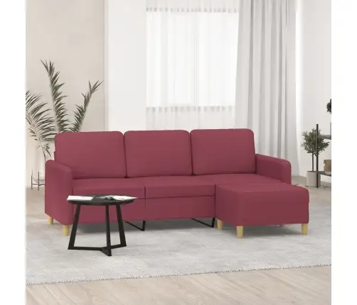 Trīsvietīgs Dīvāns Ar Kājsoliņu, 180 Cm, Vīnsarkans Audums Vidaxl