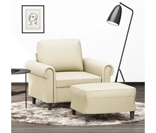 Atpūtas Krēsls Ar Kājsoliņu, 60 Cm, Krēmkrāsas Mākslīgā Āda Vidaxl