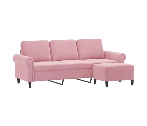 Trīsvietīgs Dīvāns Ar Kājsoliņu, 180 Cm, Rozā Samts Vidaxl