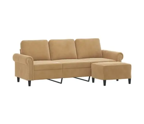 Trivietė Sofa Su Pakoja, Rudos Spalvos, 180cm Aksomas