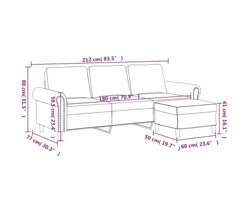Trivietė Sofa Su Pakoja, Rudos Spalvos, 180cm Aksomas