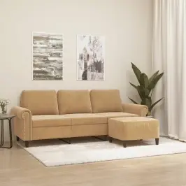 Trivietė Sofa Su Pakoja, Rudos Spalvos, 180cm Aksomas