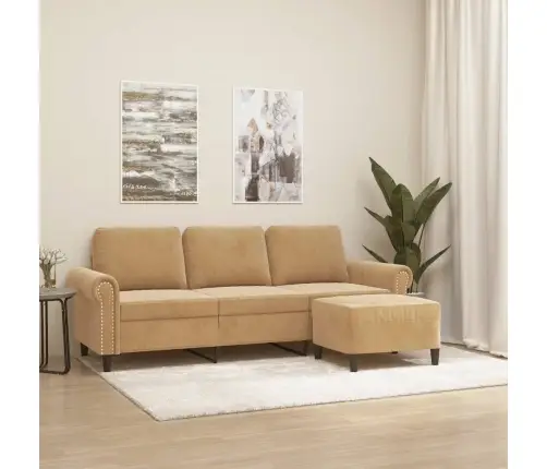 Trivietė Sofa Su Pakoja, Rudos Spalvos, 180cm Aksomas