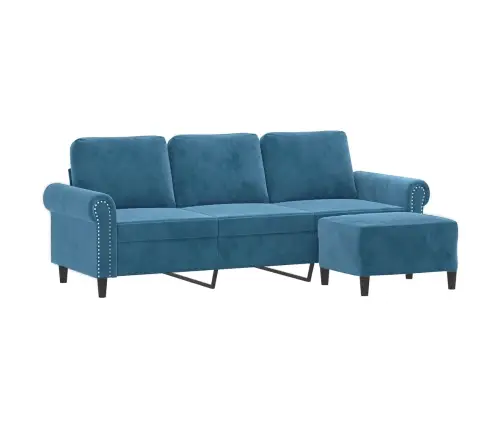Trīsvietīgs Dīvāns Ar Kājsoliņu, 180 Cm, Zils Samts Vidaxl