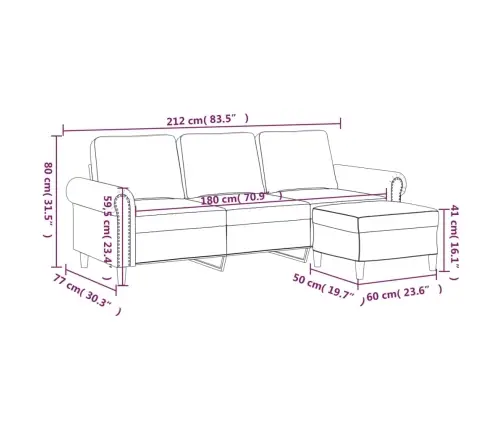 Trīsvietīgs Dīvāns Ar Kājsoliņu, 180 Cm, Zils Samts Vidaxl