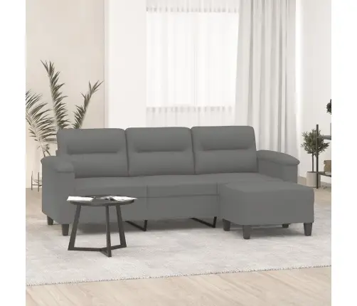 Trīsvietīgs Dīvāns Ar Kājsoliņu, Pelēks Mikrošķiedras Audums Vidaxl