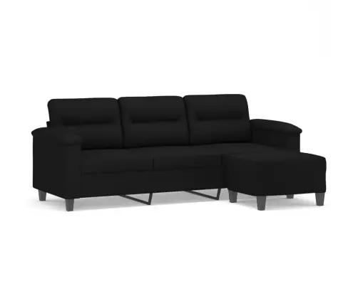 Trivietė Sofa Su Pakoja, Juoda, 180cm Mikropluošto Audinys