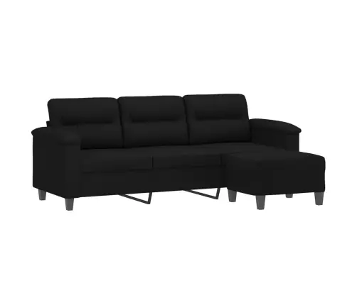 Trivietė Sofa Su Pakoja, Juoda, 180cm Mikropluošto Audinys