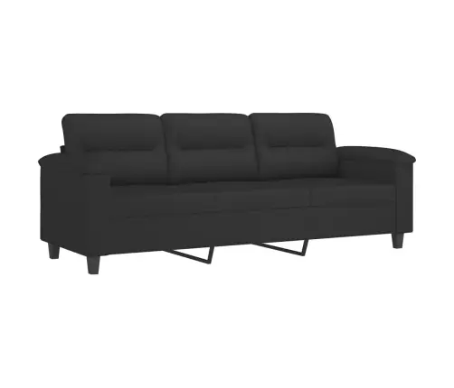 Trivietė Sofa Su Pakoja, Juoda, 180cm Mikropluošto Audinys