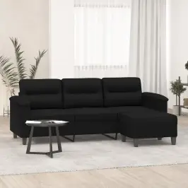 Trivietė Sofa Su Pakoja, Juoda, 180cm Mikropluošto Audinys