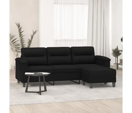 Trivietė Sofa Su Pakoja, Juoda, 180cm Mikropluošto Audinys
