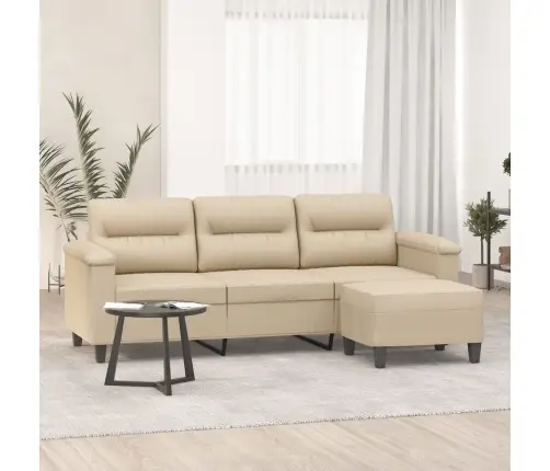 Trīsvietīgs Dīvāns Ar Kājsoliņu, 180 Cm, Krēmkrāsas Audums Vidaxl