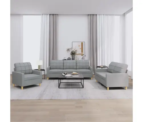 Sofos Komplektas Su Pagalvėlėmis, 3 Dalių, Pilkas, Audinys