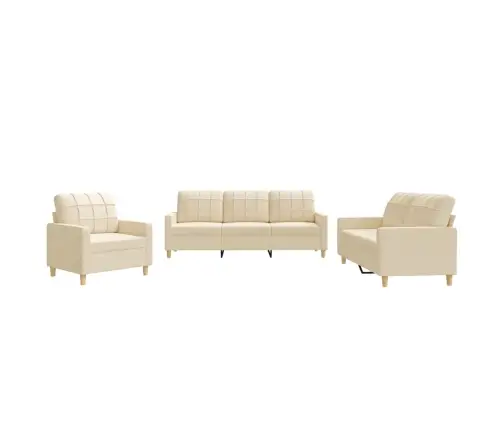 Trīsdaļīgs Dīvānu Komplekts Ar Spilveniem, Krēmkrāsas Audums Vidaxl
