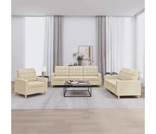 Trīsdaļīgs Dīvānu Komplekts Ar Spilveniem, Krēmkrāsas Audums Vidaxl