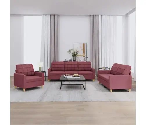 Trīsdaļīgs Dīvānu Komplekts Ar Spilveniem, Vīnsarkans Audums Vidaxl