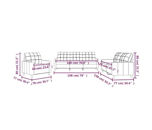 3-Osaline Diivanikomplekt Patjadega, Hallikaspruun, Kangas