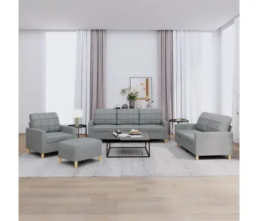 Četrdaļīgs Dīvānu Komplekts Ar Spilveniem, Gaiši Pelēks Audums Vidaxl