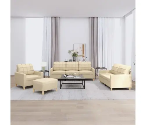 Četrdaļīgs Dīvānu Komplekts Ar Spilveniem, Krēmkrāsas Audums Vidaxl