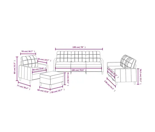 4-Osaline Diivanikomplekt Patjadega, Helekollane, Kangas