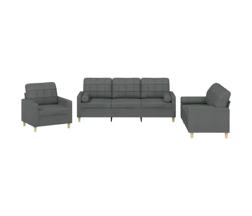 Trīsvietīgs Dīvānu Komplekts Ar Spilveniem, Tumši Pelēks Audums Vidaxl