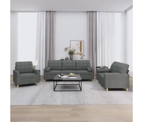 Trīsvietīgs Dīvānu Komplekts Ar Spilveniem, Tumši Pelēks Audums Vidaxl