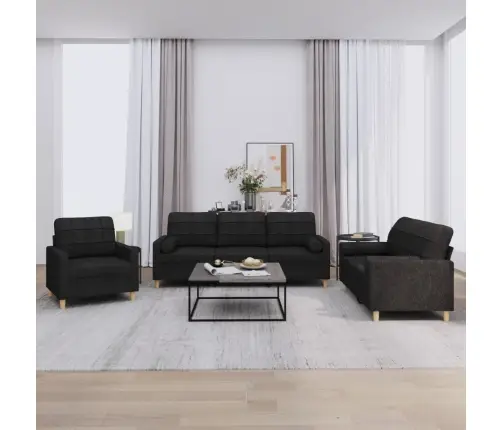 Trīsdaļīgs Dīvānu Komplekts Ar Spilveniem, Melns Audums Vidaxl