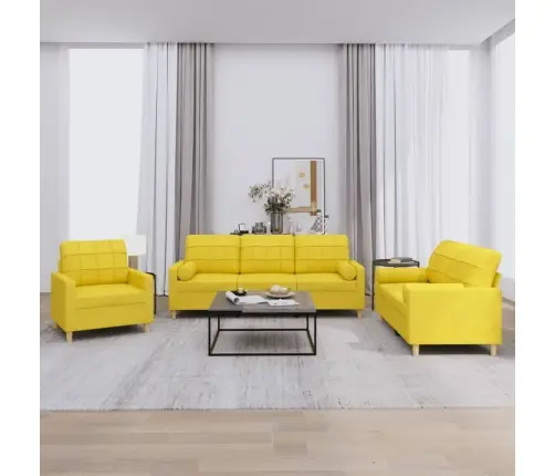 Trīsdaļīgs Dīvānu Komplekts Ar Spilveniem, Dzeltens Audums Vidaxl