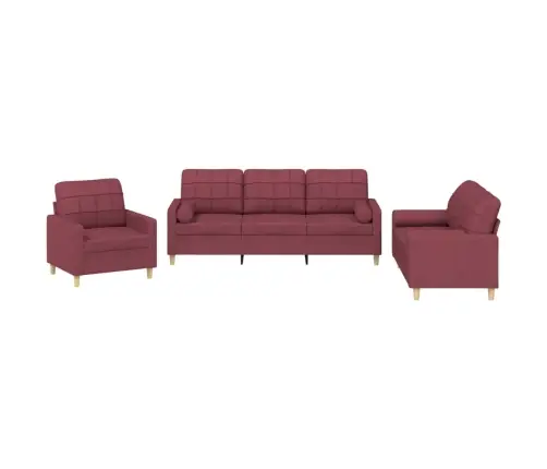 Trīsvietīgs Dīvānu Komplekts Ar Spilveniem, Vīnsarkans Audums Vidaxl