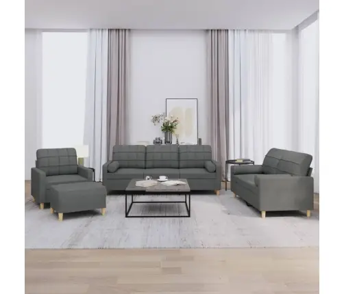 Četrdaļīgs Dīvānu Komplekts Ar Spilveniem, Tumši Pelēks Audums Vidaxl