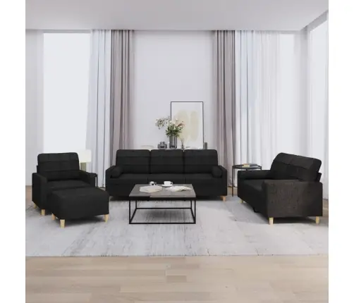 Četrdaļīgs Dīvānu Komplekts Ar Spilveniem, Melns Audums Vidaxl