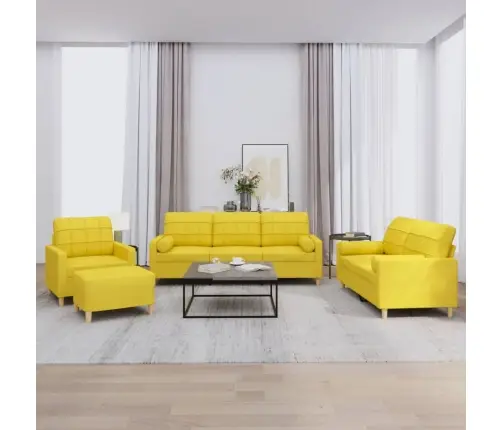 Četrdaļīgs Dīvānu Komplekts Ar Spilveniem, Dzeltens Audums Vidaxl