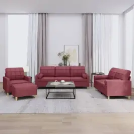 Sofos Komplektas Su Pagalvėmis, 4 Dalių, Vyno, Audinys