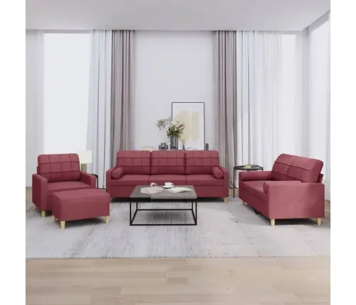 4-Osaline Diivanikomplekt Patjadega, Veinipunane, Kangas