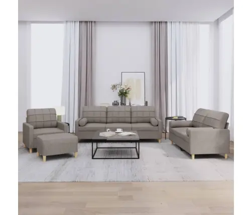 Četrdaļīgs Dīvānu Komplekts Ar Spilveniem, Pelēkbrūns Audums Vidaxl Četrdaļīgs Dīvānu Komplekts Ar Spilveniem, Pelēkbrūns Audums Vidaxl