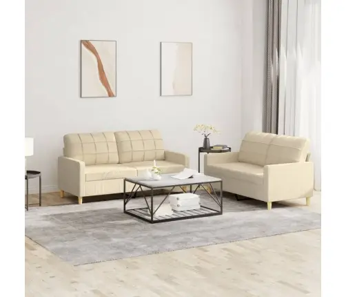 Divdaļīgs Dīvānu Komplekts Ar Spilveniem, Krēmkrāsas Audums Vidaxl