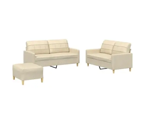 Trīsdaļīgs Dīvānu Komplekts Ar Spilveniem, Krēmkrāsas Audums Vidaxl