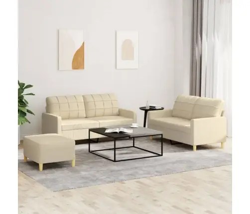 Trīsdaļīgs Dīvānu Komplekts Ar Spilveniem, Krēmkrāsas Audums Vidaxl