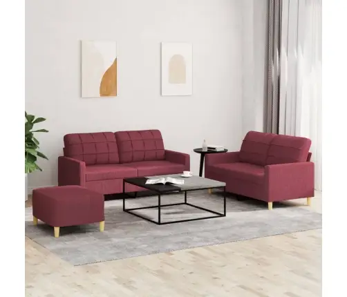 Sofos Komplektas Su Pagalvėlėmis, 3 Dalių, Vyno, Audinys