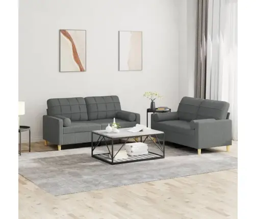 Sofos Komplektas Su Pagalvėmis, 2 Dalių, Pilkas, Audinys